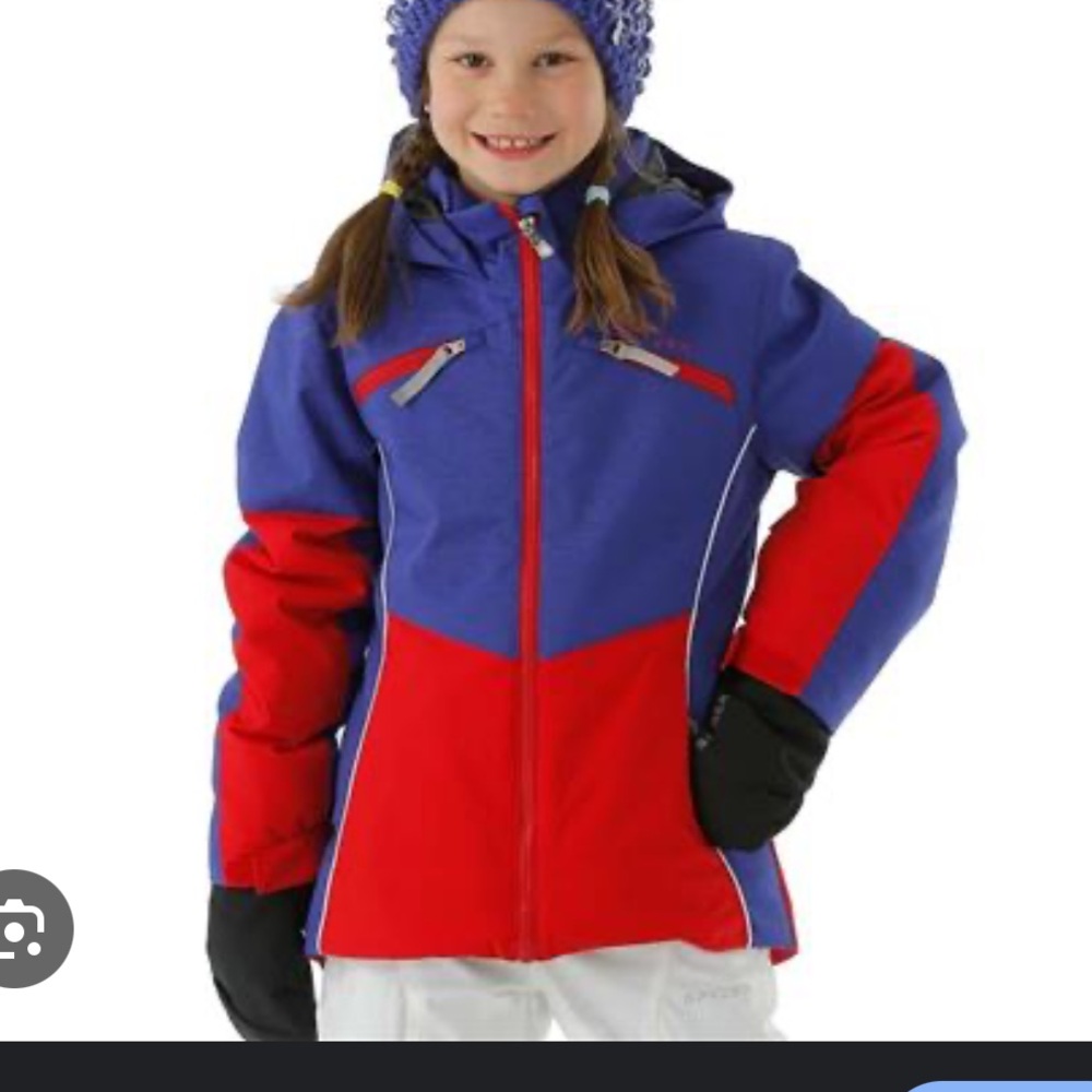 SPYDER Girls 16 Blue Glitter Red Conquer Insulated Ski Snowboarding Jacket Coat